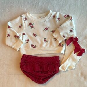 Lila & Jack Floral Baby Girl Sweater Bloomers Socks Bow Set 6-9 months